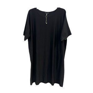 Eileen Fisher Viscose Nylon Crepe Round Neck Front Pocket Dress Black Size XL